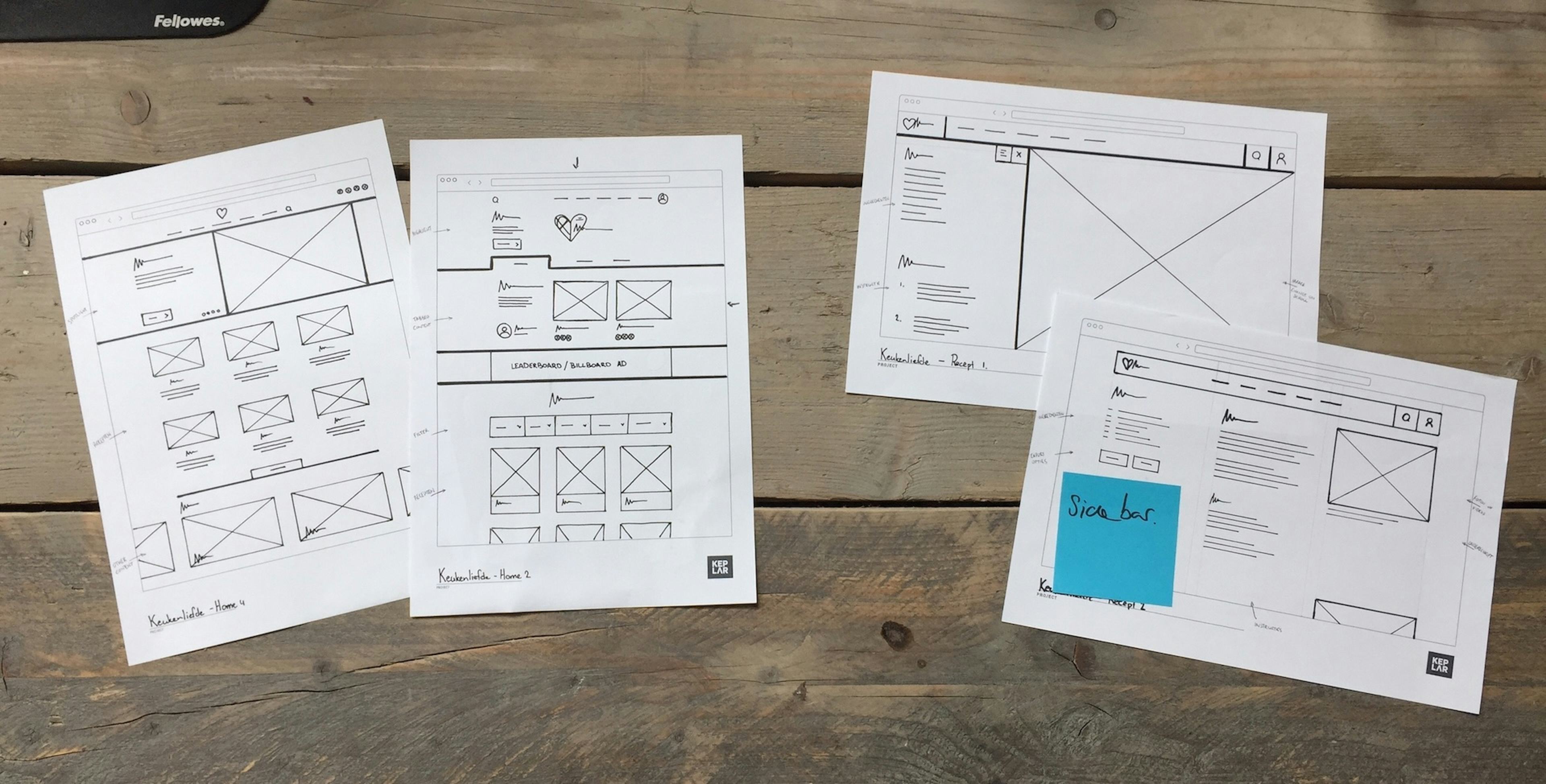 Sketches for the wireframes of Keukenliefde